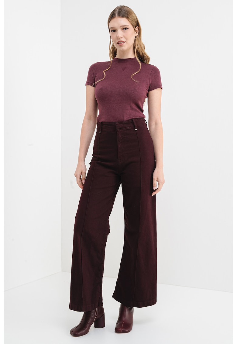 Tricou cambrat cu strasuri - Violet pruna