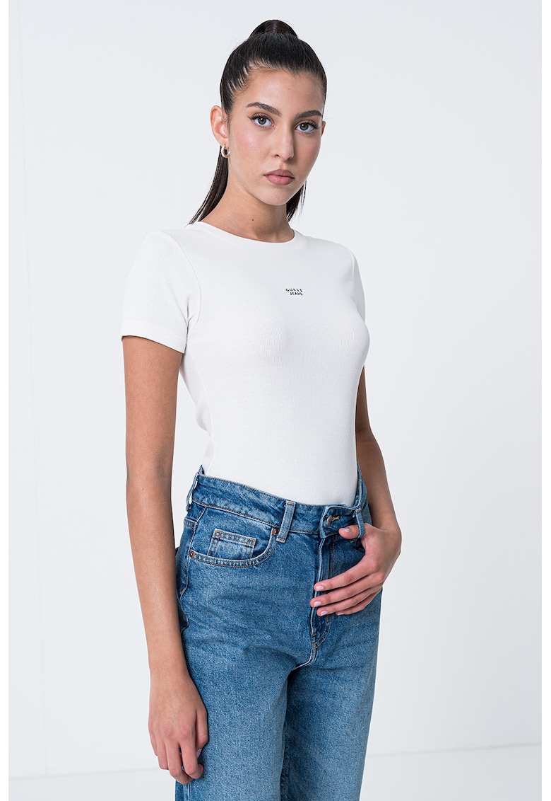 Tricou cambrat cu logo - Crem