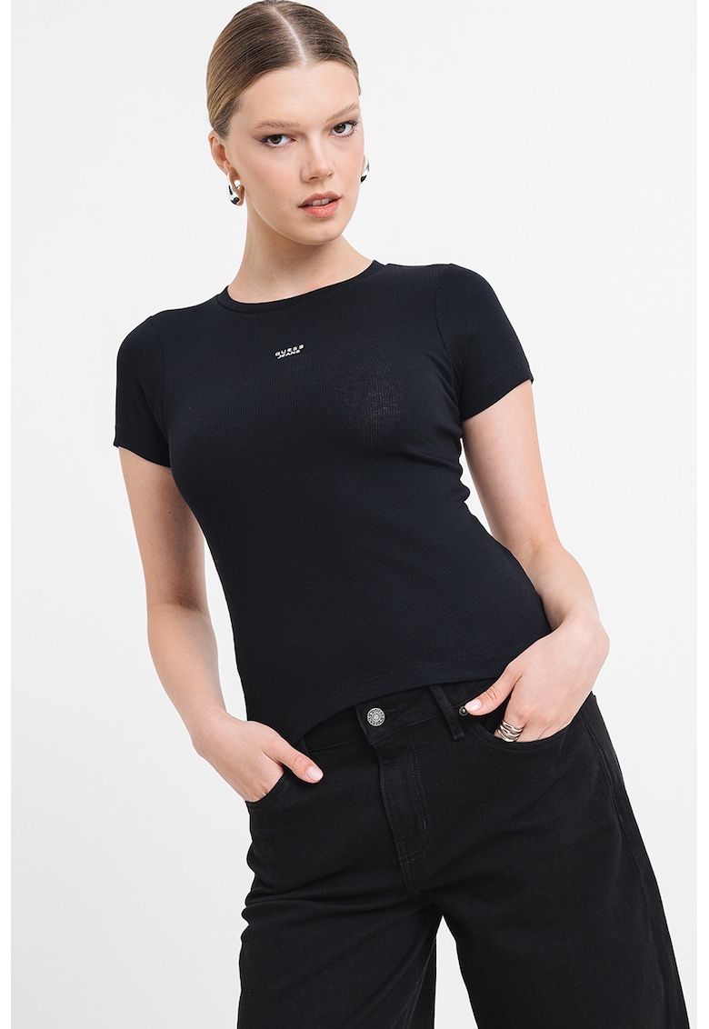 Tricou cambrat cu logo - Negru