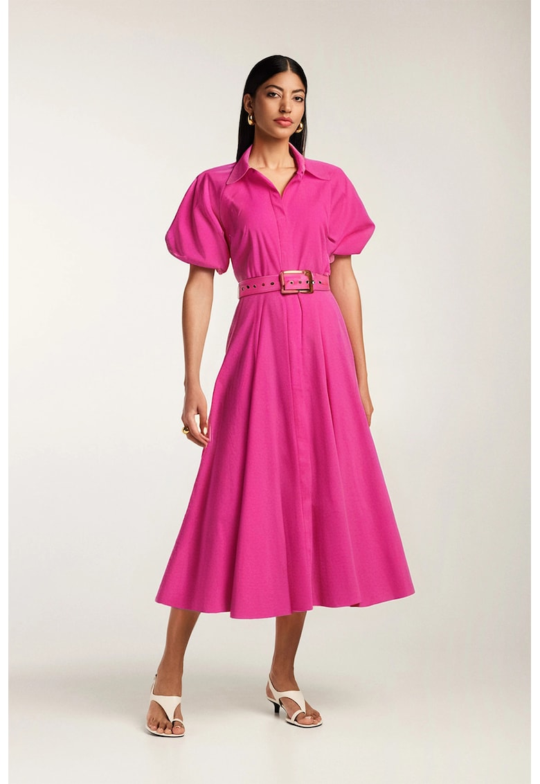 Rochie midi din bumbac tip camasa cu maneci scurte Oman