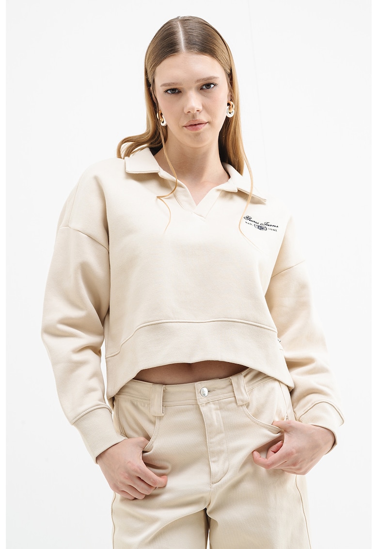 Bluza de trening crop cu guler polo