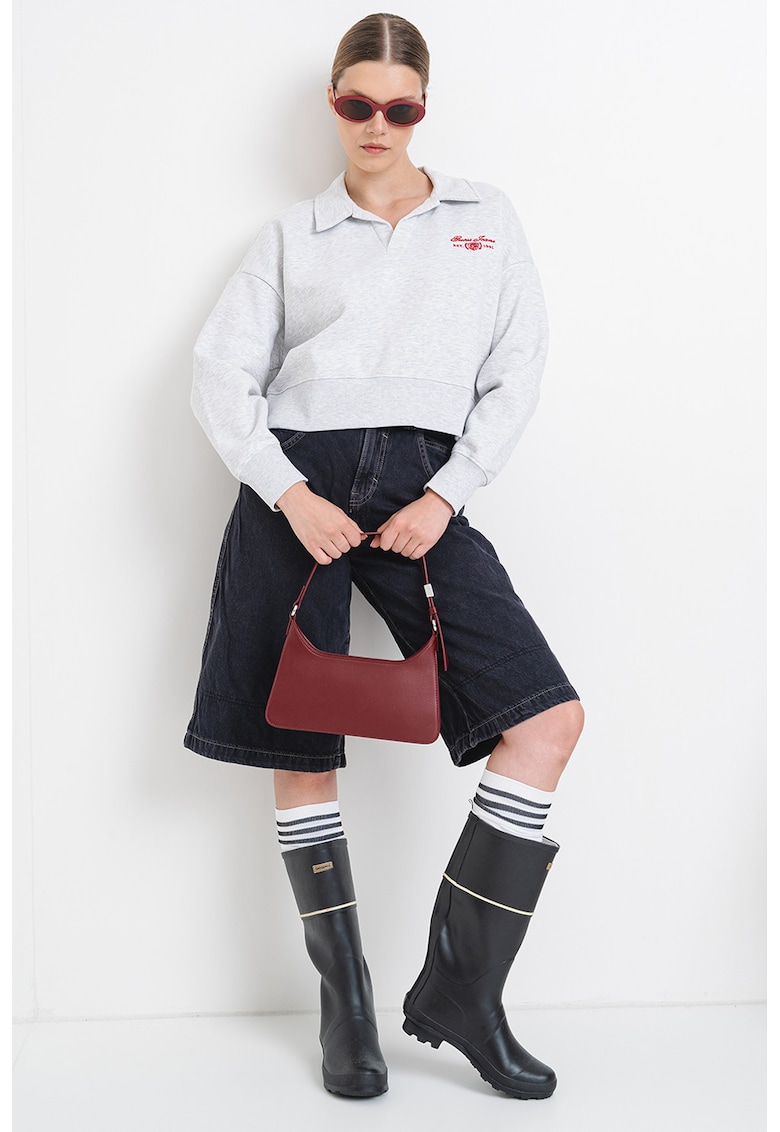 Bluza de trening crop cu guler polo