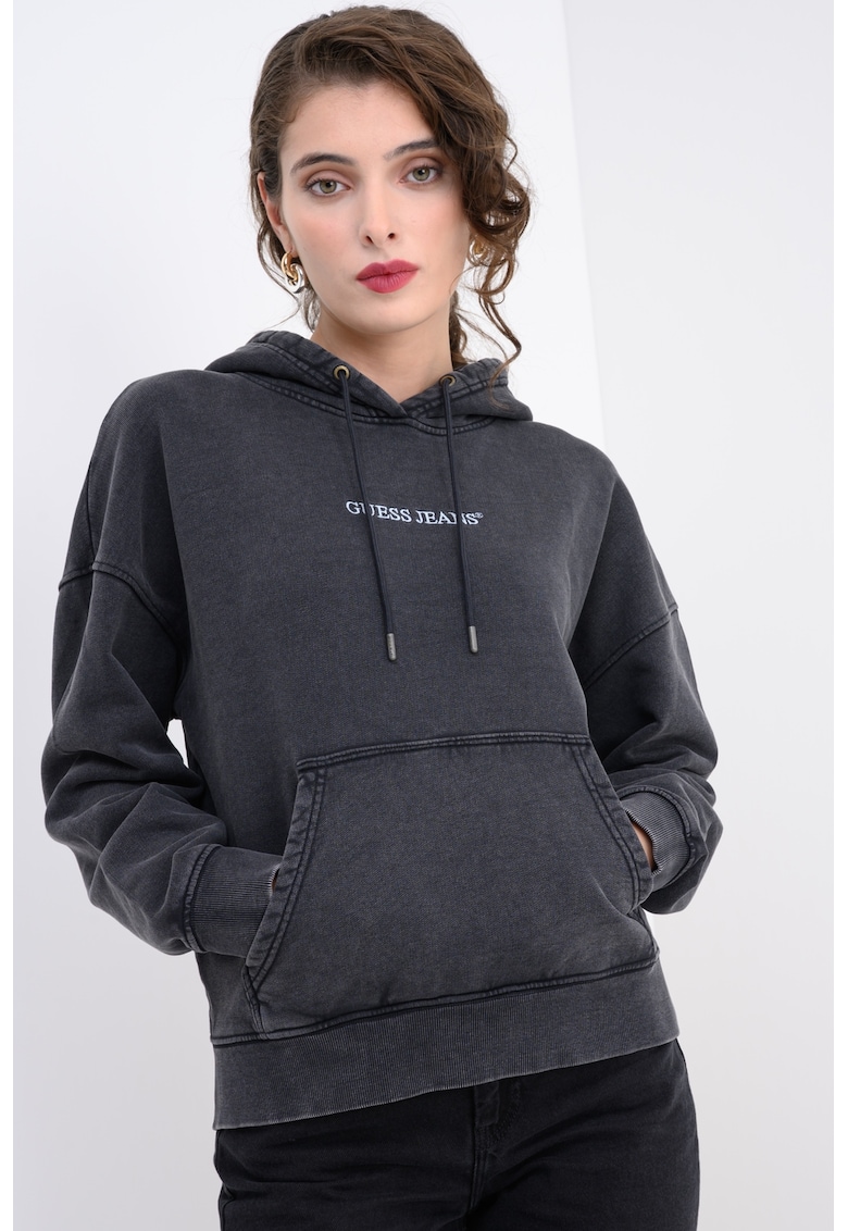 Hanorac de bumbac cu buzunar kangaroo - Gri antracit