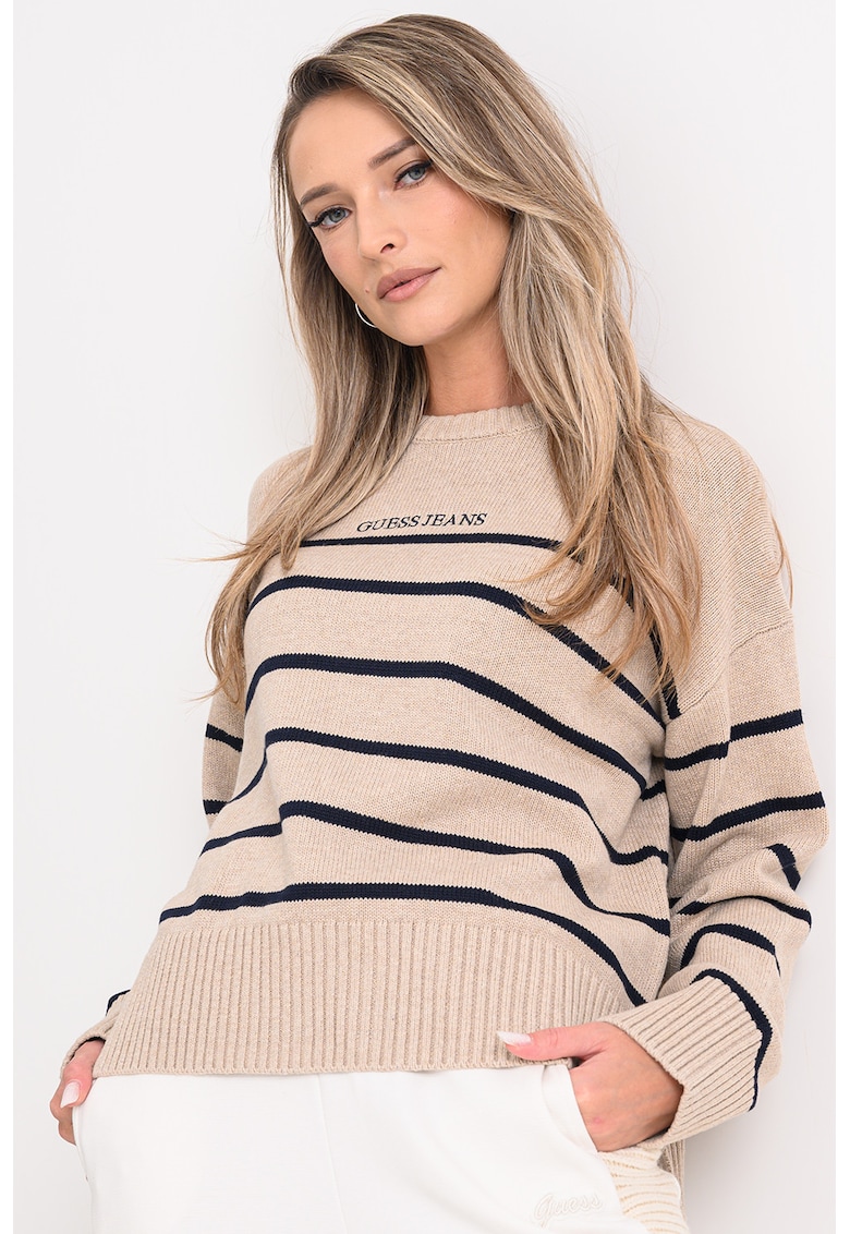 Pulover cu dungi si maneci cazute Pulover cu dungi si maneci cazute