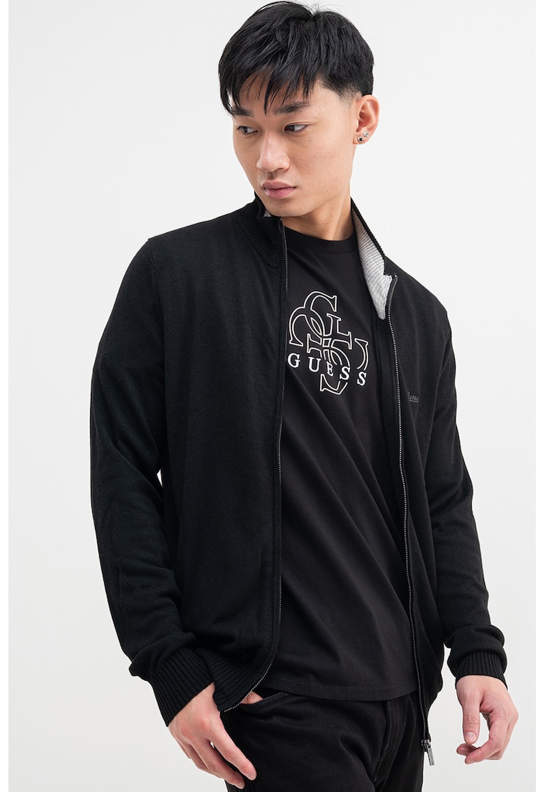 Cardigan cu fermoar si logo