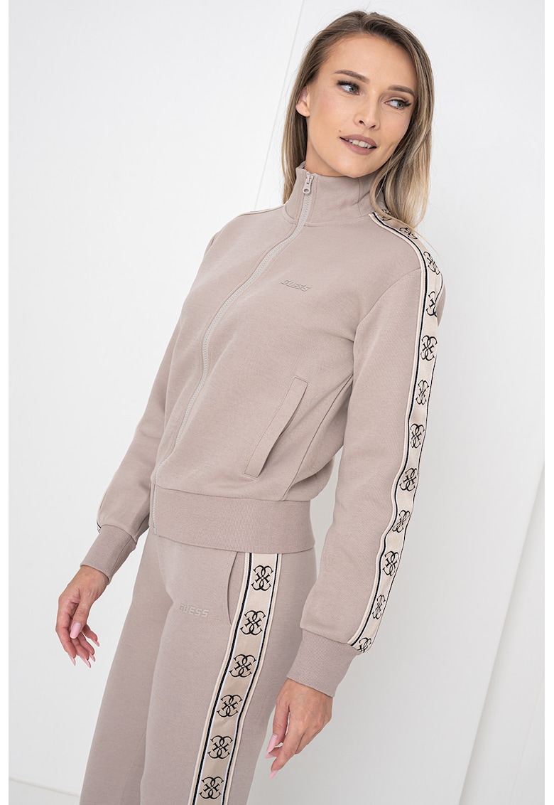 Bluza de trening cu benzi logo si fermoar