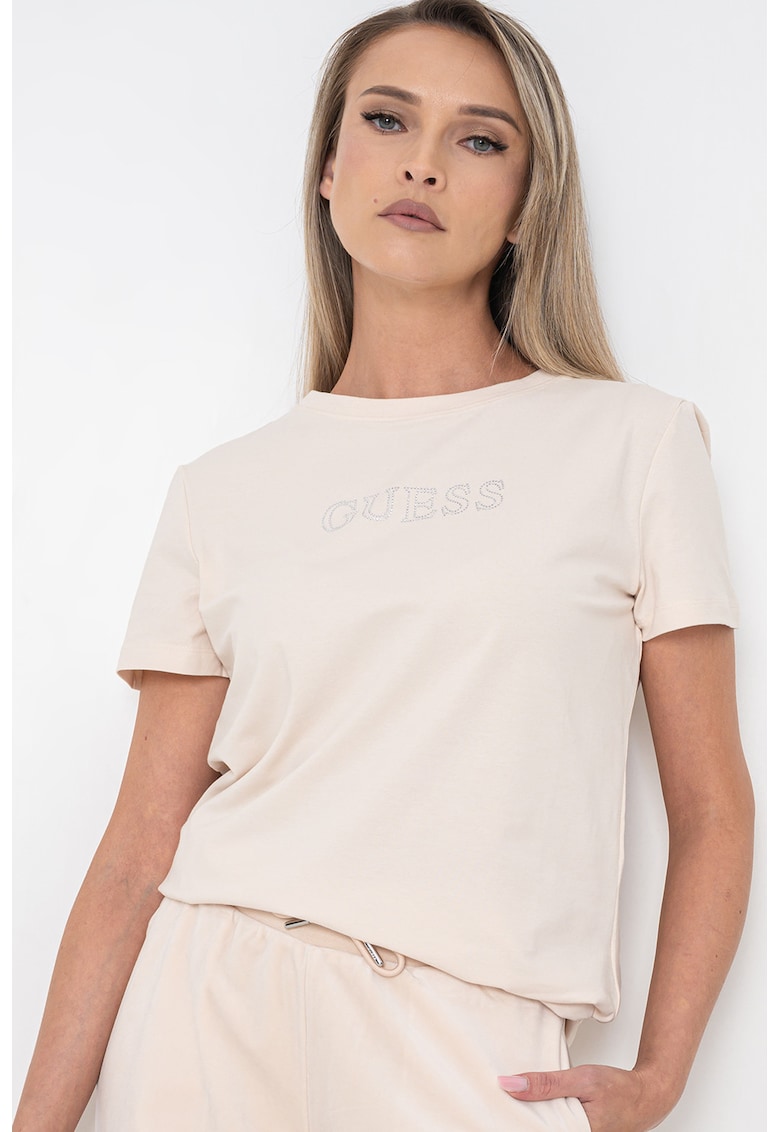 Tricou relaxed fit cu logo din strasuri
