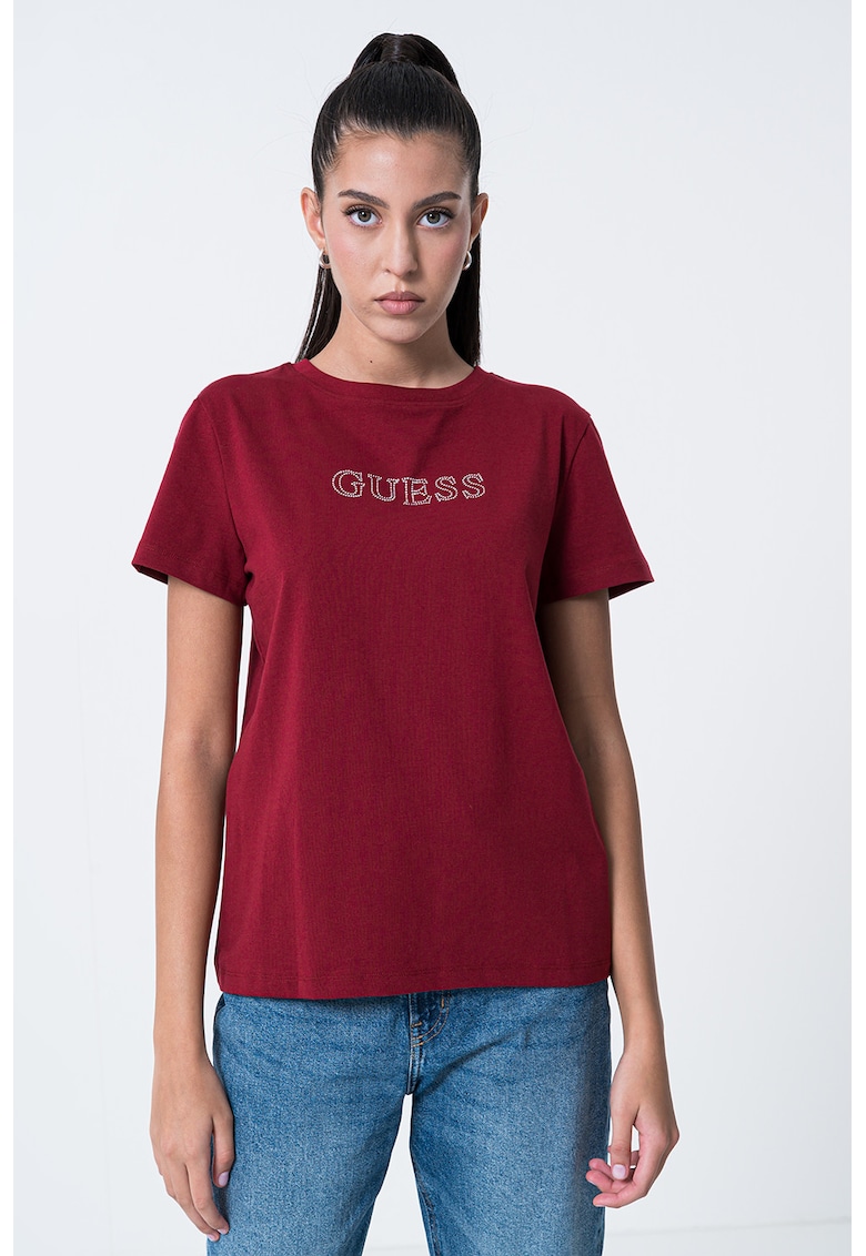 Tricou relaxed fit cu logo din strasuri