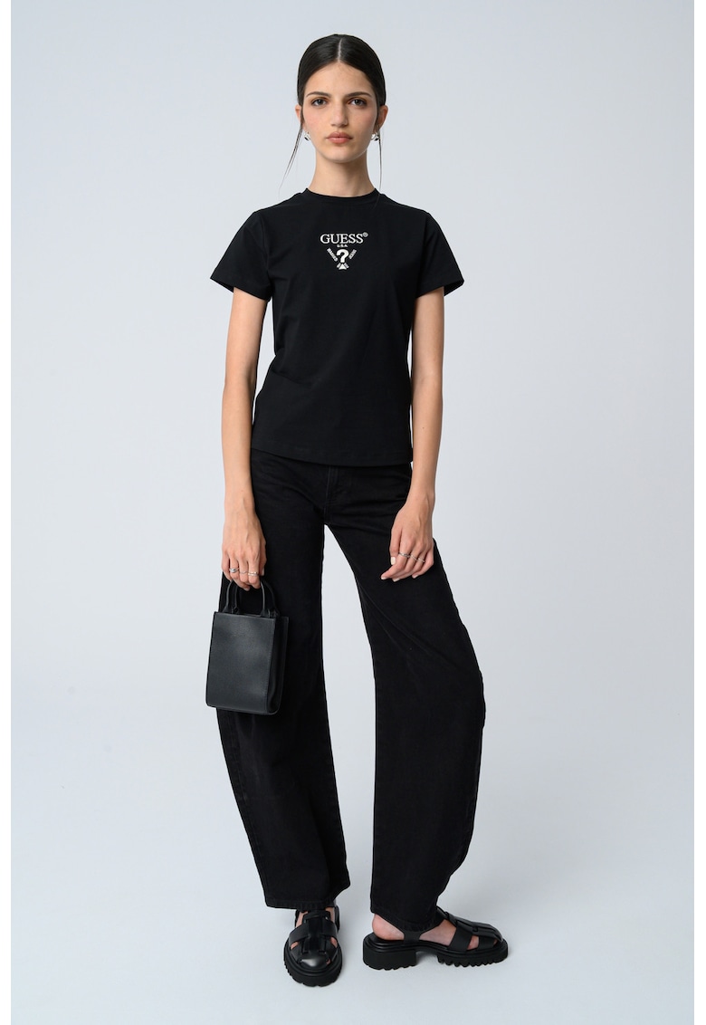 Tricou cu logo brodat pe piept - Negru/Alb murdar