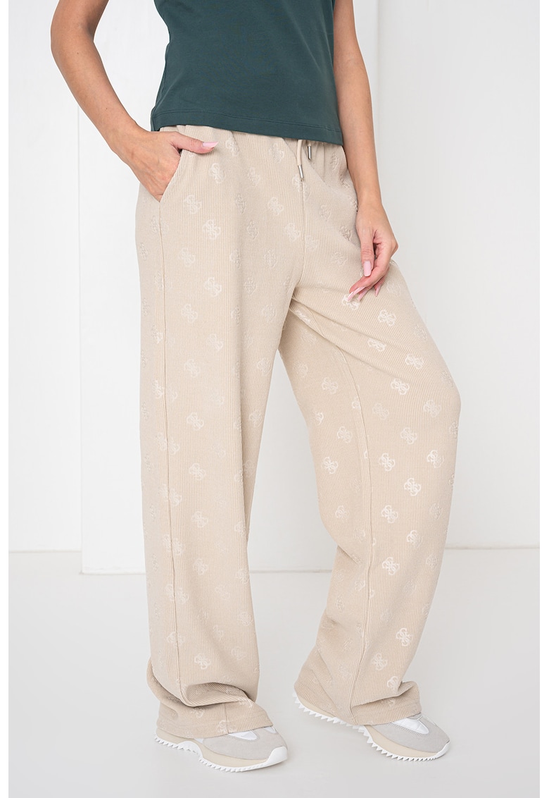 Pantaloni de trening cu croiala ampla si model logo