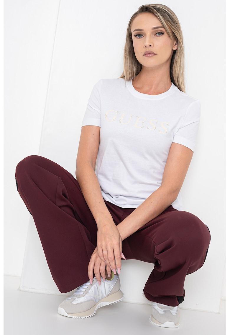 Tricou de bumbac cu imprimeu logo - Alb/Bej