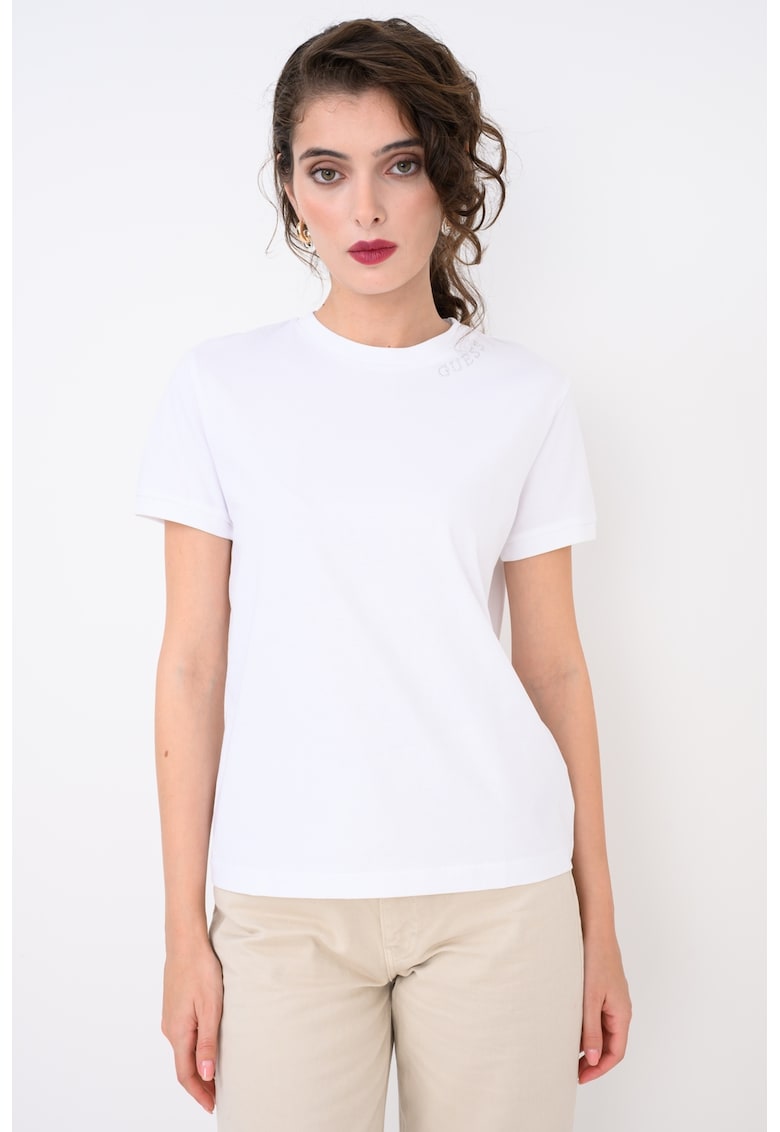 Tricou de bumbac cu decolteu la baza gatului - Alb