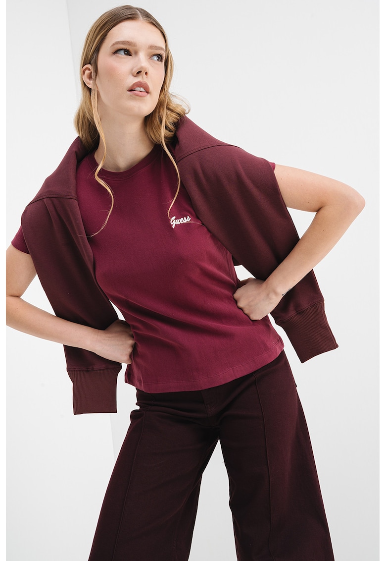 Tricou cu decolteu la baza gatului - Violet tyrian