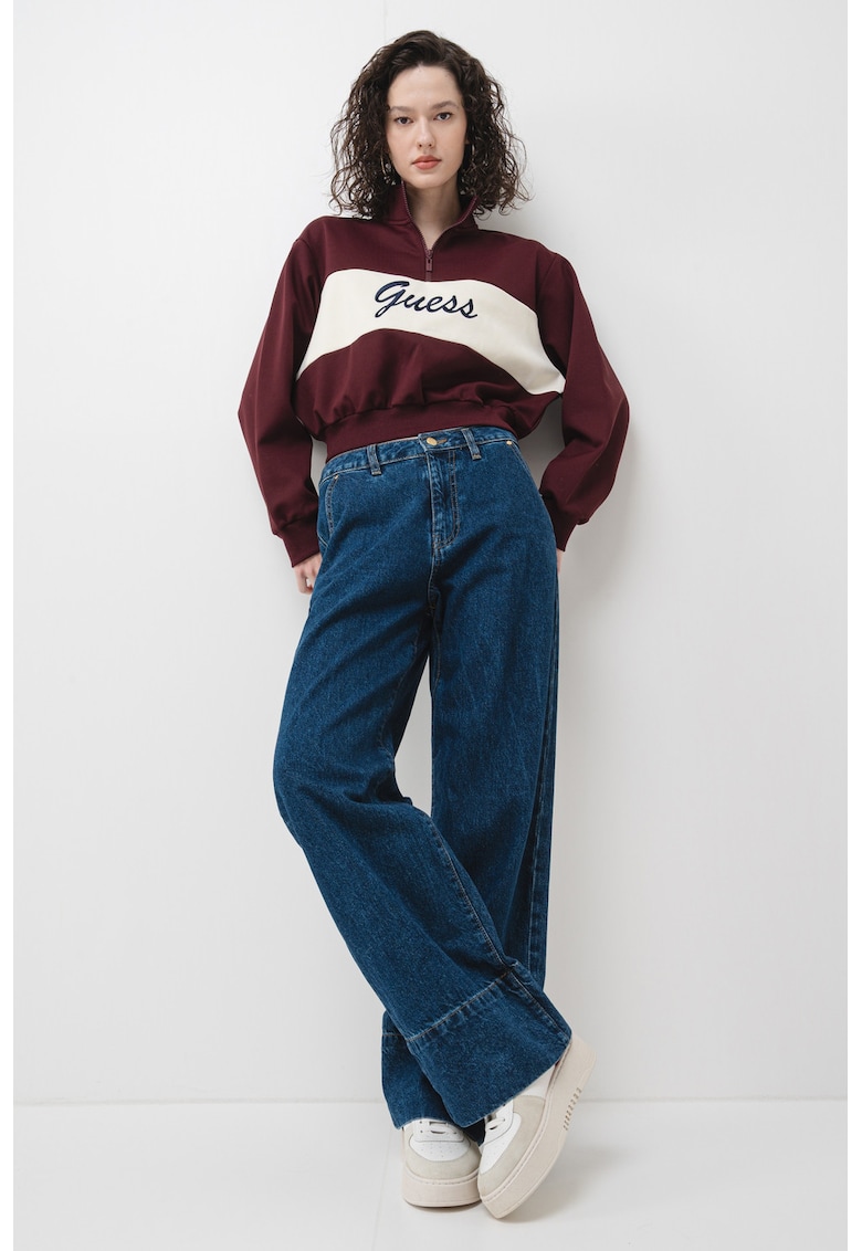 Bluza crop de trening cu croiala supradimensionata si fermoar scurt