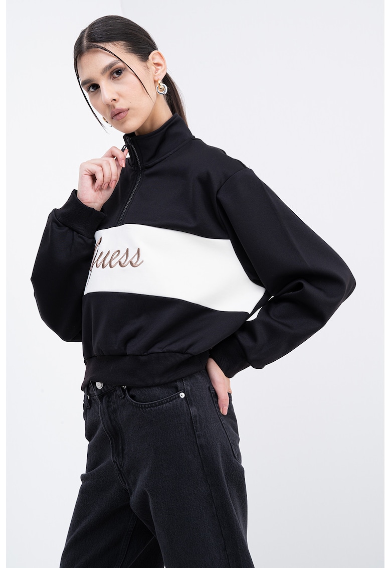 Bluza crop de trening cu croiala supradimensionata si fermoar scurt