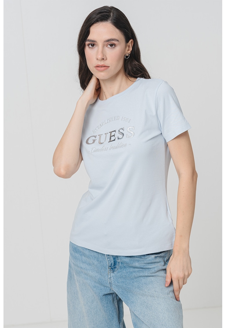 Tricou cu imprimeu logo - Albastru glaciar/Argintiu