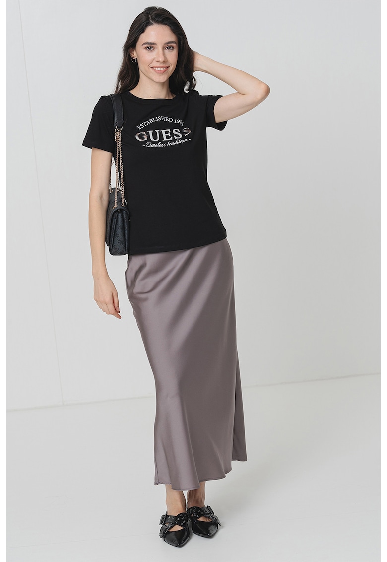 Tricou cu imprimeu logo - Negru/Alb optic/Argintiu