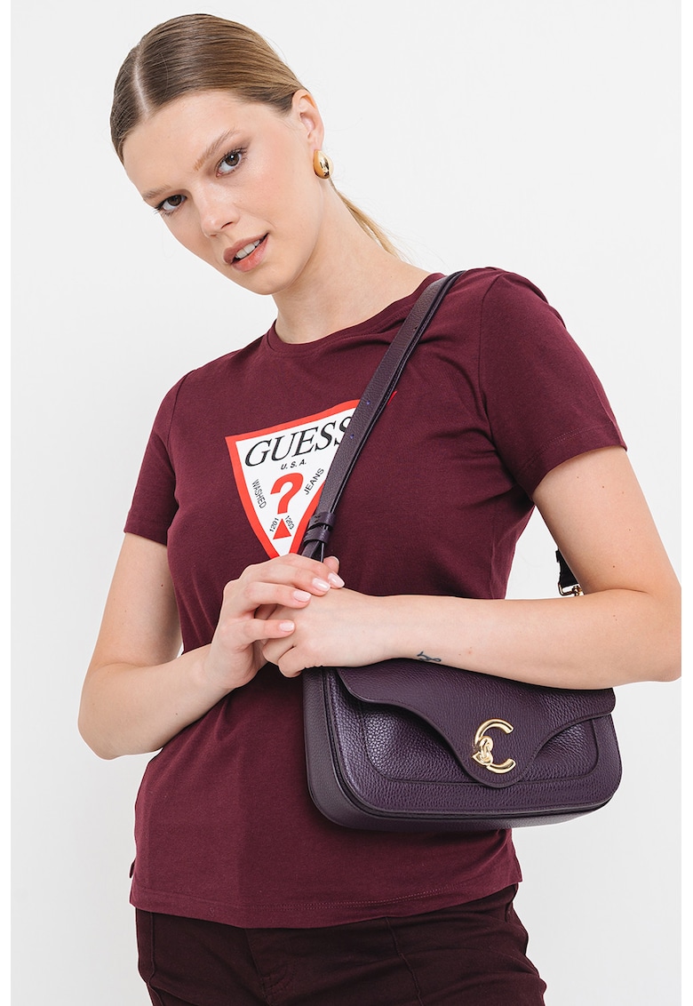 Tricou din bumbac cu imprimeu logo - Rosu/Alb/Visiniu