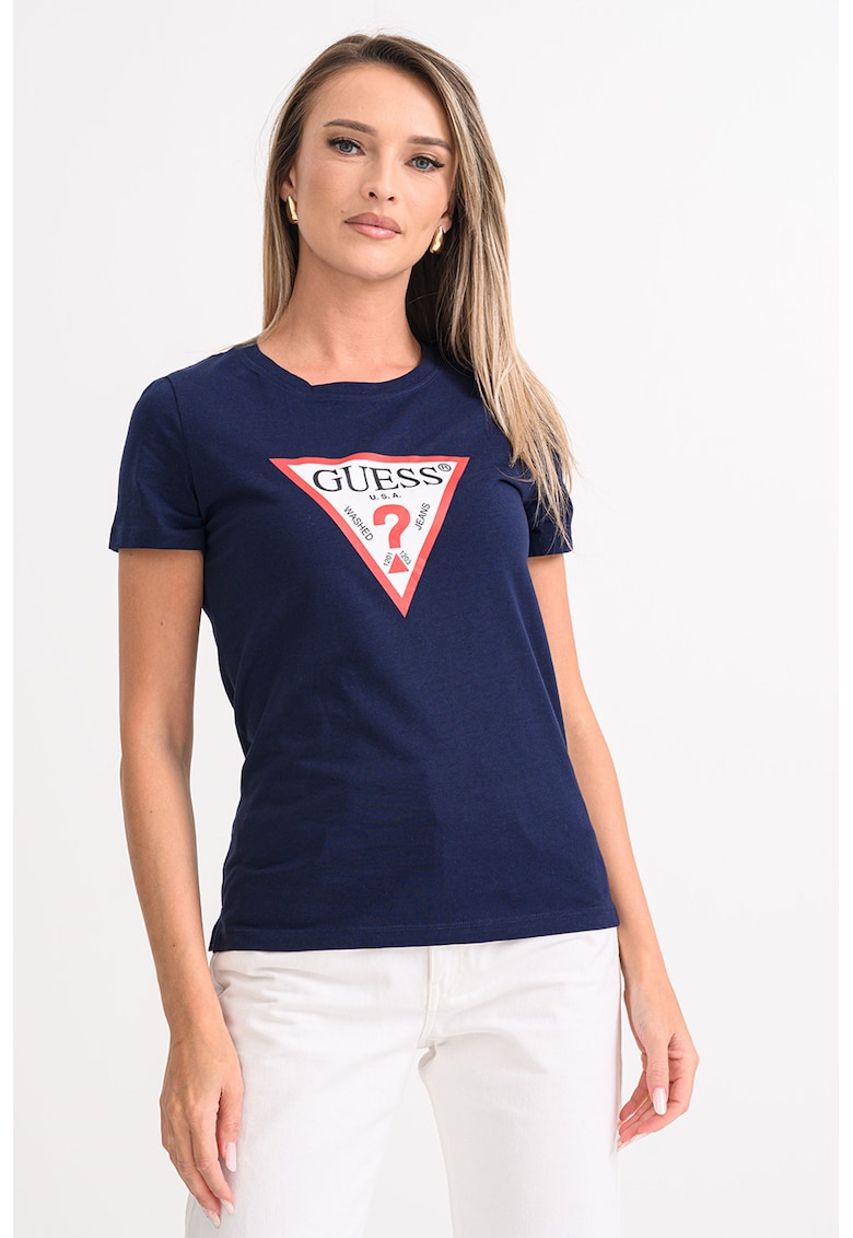 Tricou din bumbac cu imprimeu logo - Alb/Bleumarin