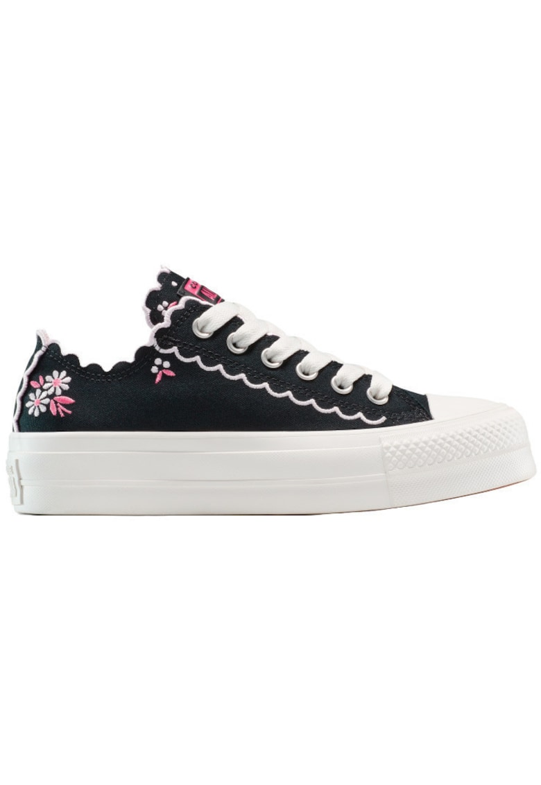 Tenisi Chuck Taylor All Star cu platforma si flori brodate - Negru