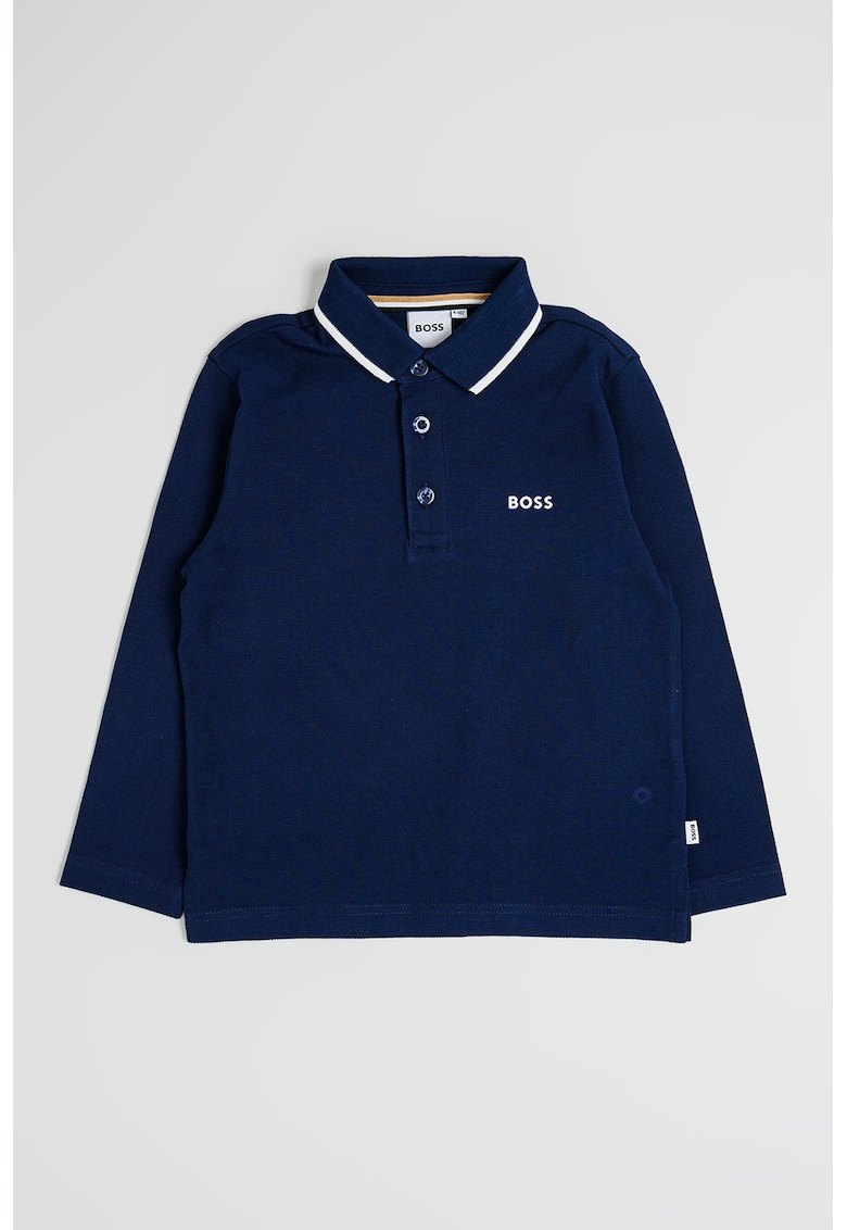 Bluza polo cu fenta cu nasturi - Bleumarin