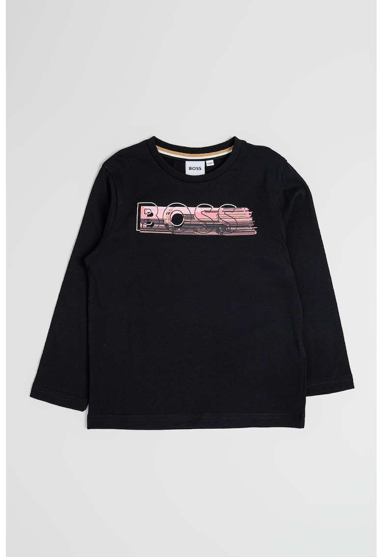 Bluza din bumbac cu decolteu la baza gatului si logo