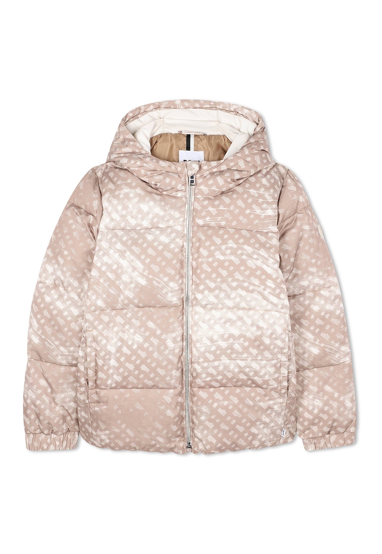 Geaca cu gluga si fermoar - Maro taupe deschis