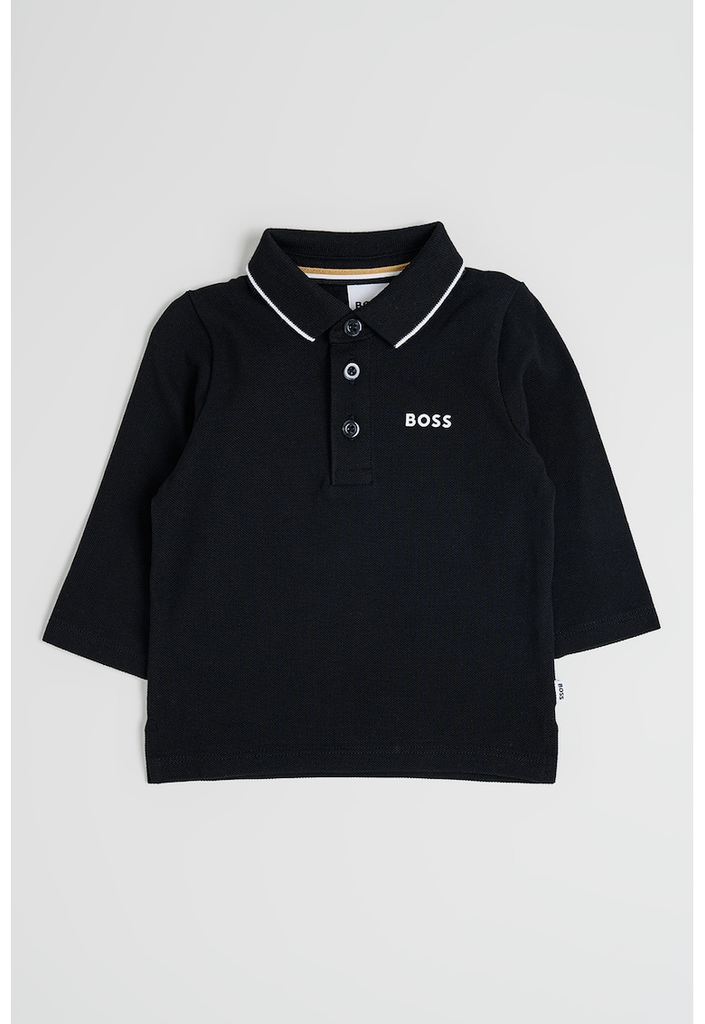 Bluza polo de bumbac cu logo - Negru