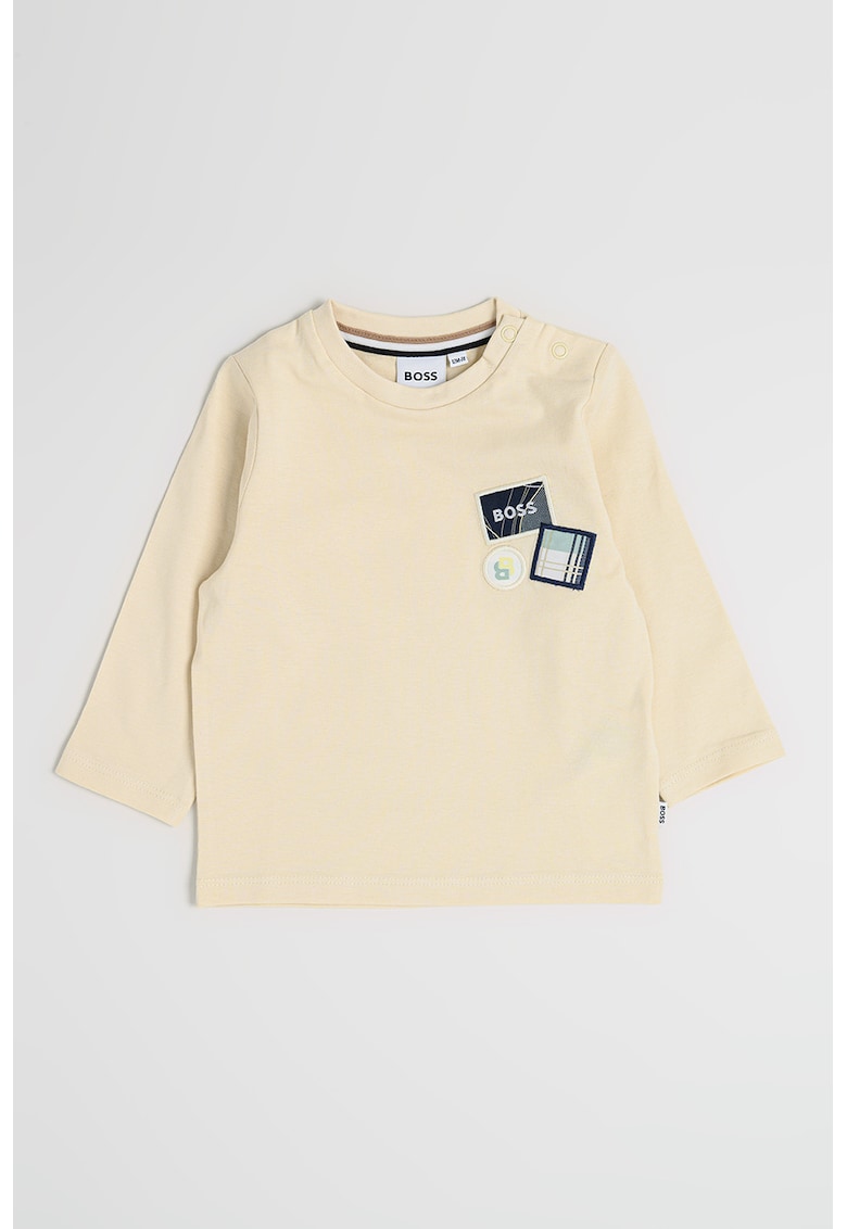 Bluza de bumbac cu decolteu la baza gatului si logo