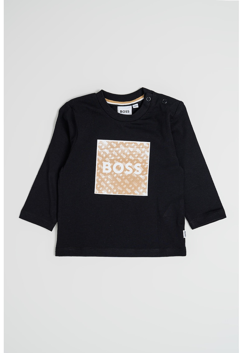 Bluza de bumbac cu decolteu la baza gatului si logo