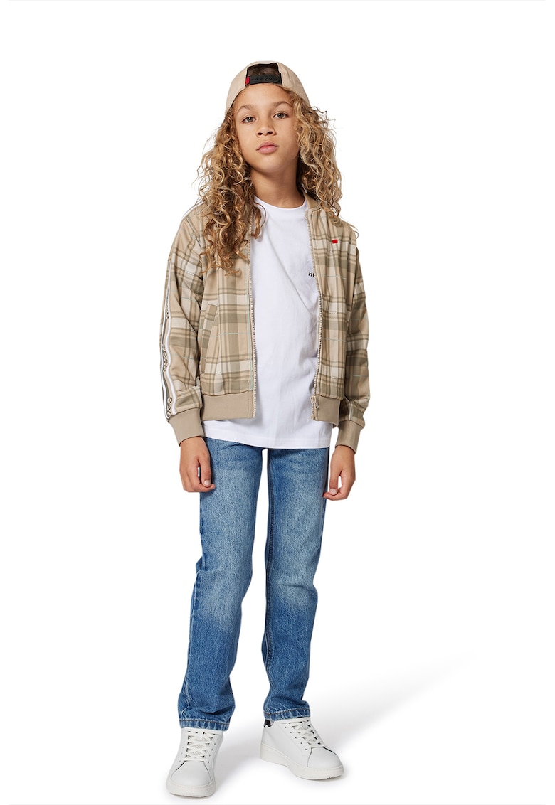 Bluza de trening cu fermoar si model in carouri