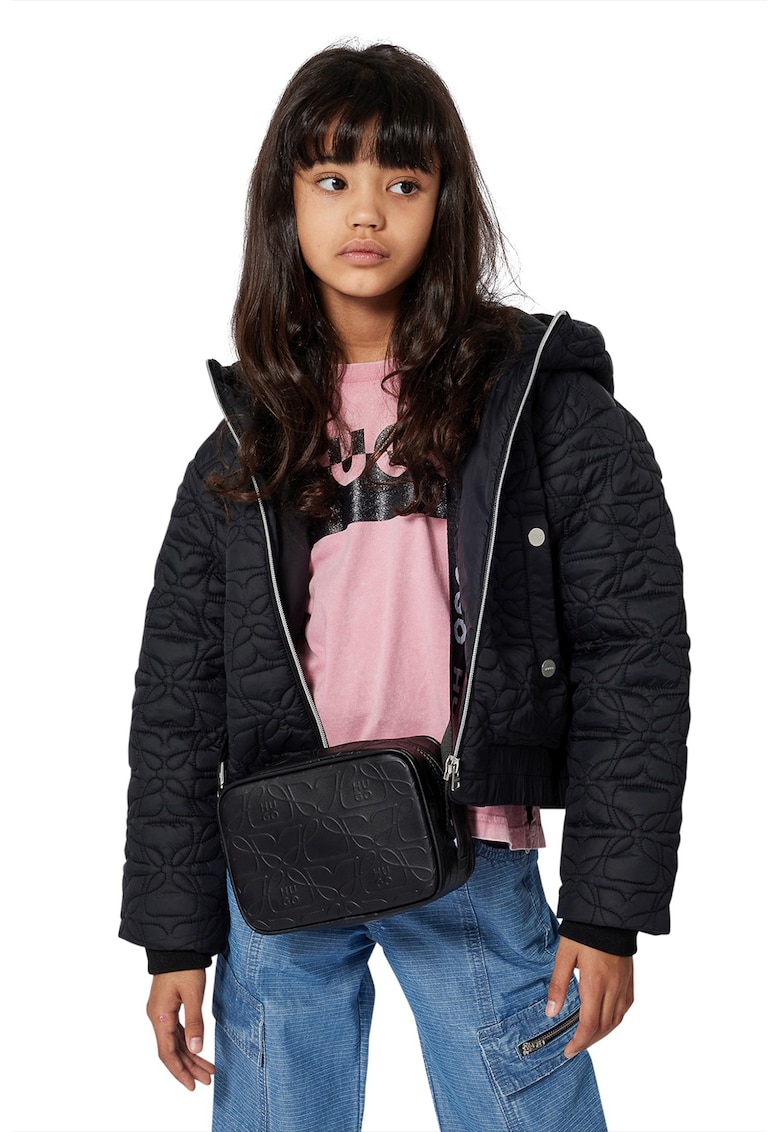 Tricou de bumbac cu imprimeu logo - Negru/Roz pastel/Argintiu