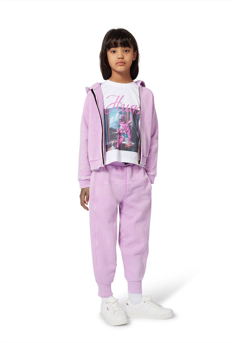 Tricou de bumbac cu imprimeu logo si foto - Alb/Fucsia/Albastru deschis