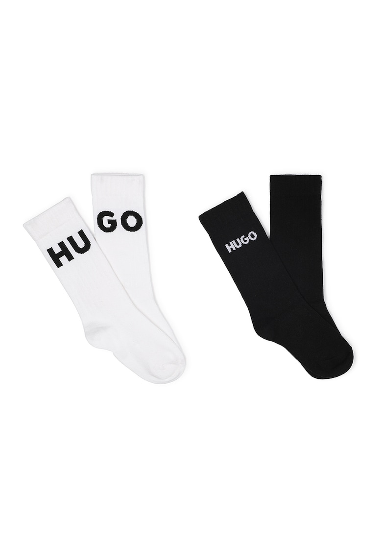 Hugo Set de sosete lungi cu logo - 2 perechi - Alb/Negru