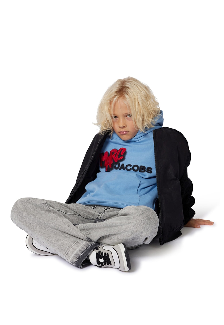 Hanorac cu buzunar kangaroo si imprimeu logo - Albastru deschis