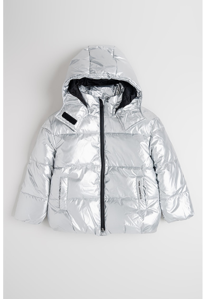 Geaca matlasata cu gluga si aspect metalizat