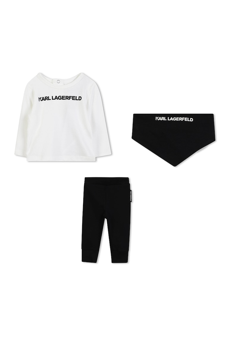 Set de bluza - pantaloni si bavetica din bumbac - Alb/Negru