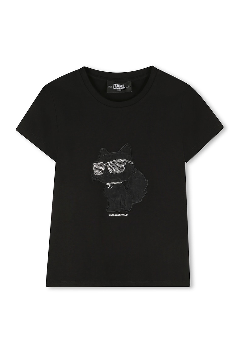 Tricou cu imprimeu logo si aplicatii cu strasuri