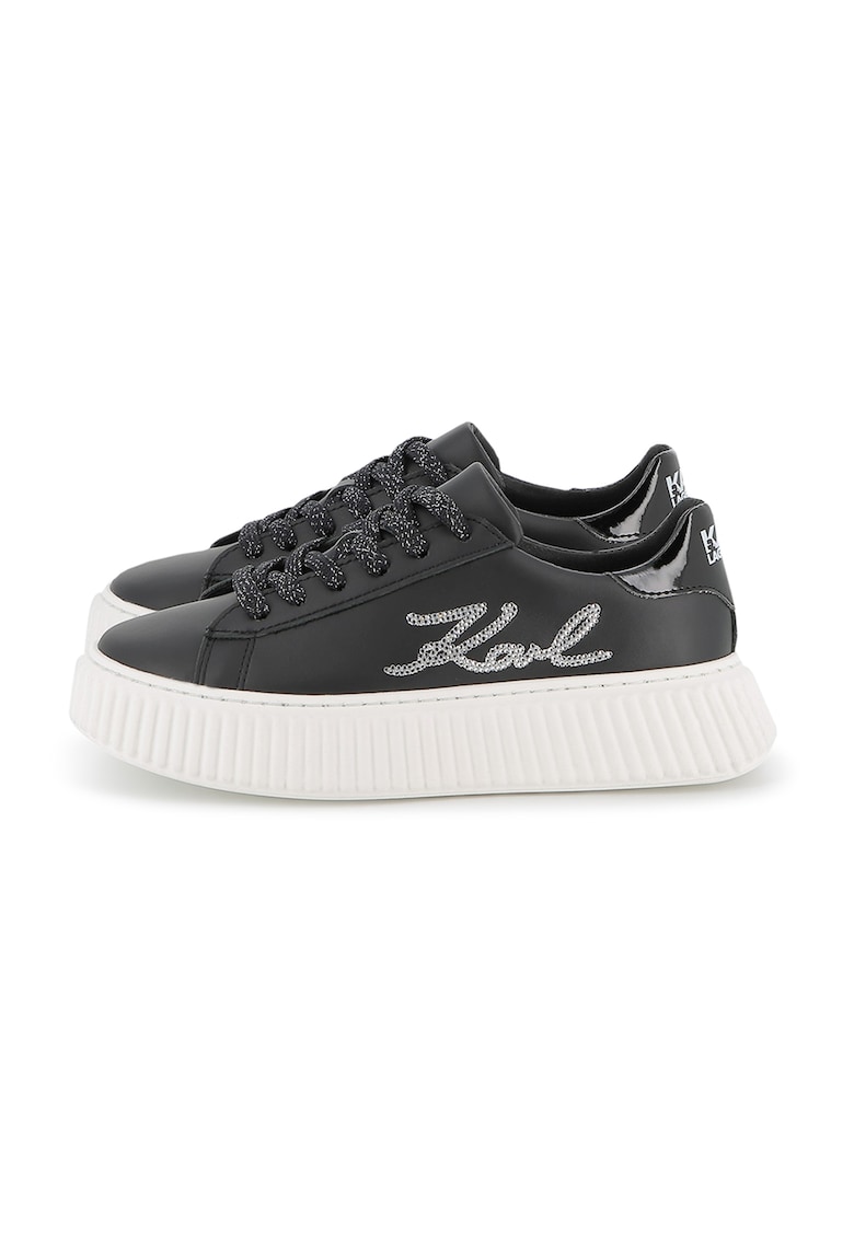 Pantofi sport din piele cu logo cu strasuri