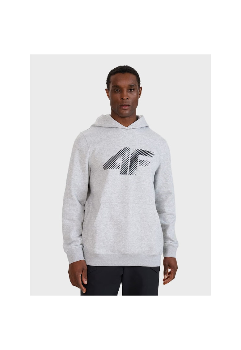 Hanorac cu gluga barbati gri deschis melanj - croiala regulata - material moale cu bumbac -