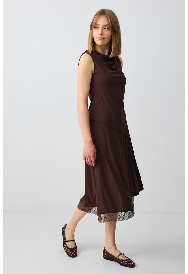 Fusta midi cu insertii din dantela