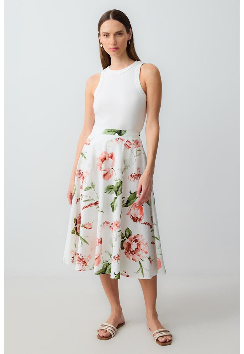 Fusta midi cu model floral
