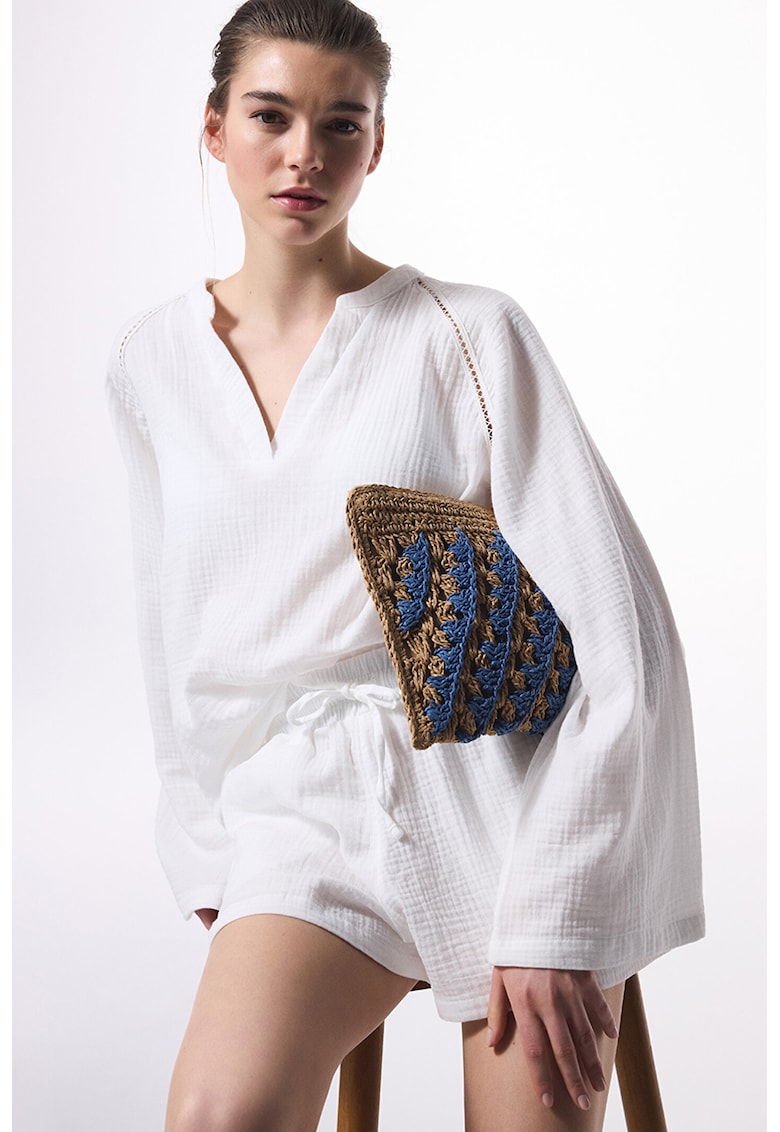 Bluza de plaja supradimensionata cu decolteu in V - din bumbac Bluza de plaja supradimensionata cu decolteu in V - din bumbac