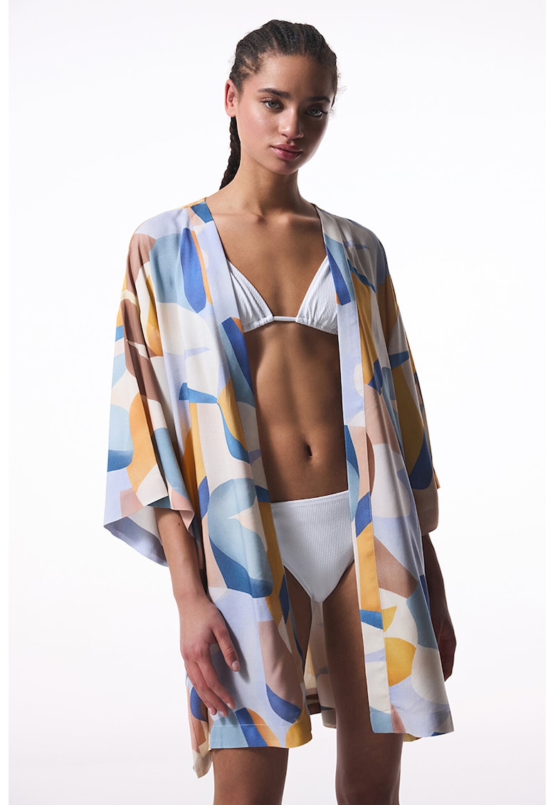 Chimono de plaja cu imprimeu grafic
