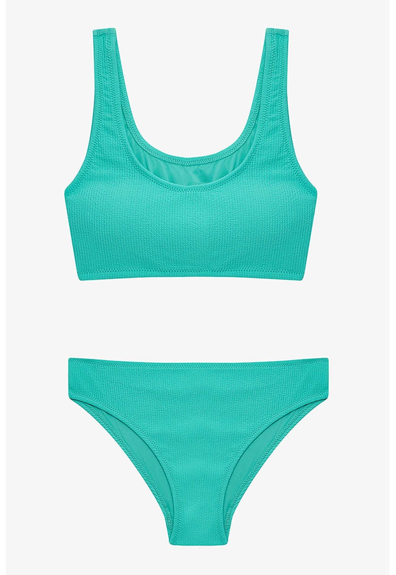 Costum de baie uni din doua piese - cu aspect texturat - Verde