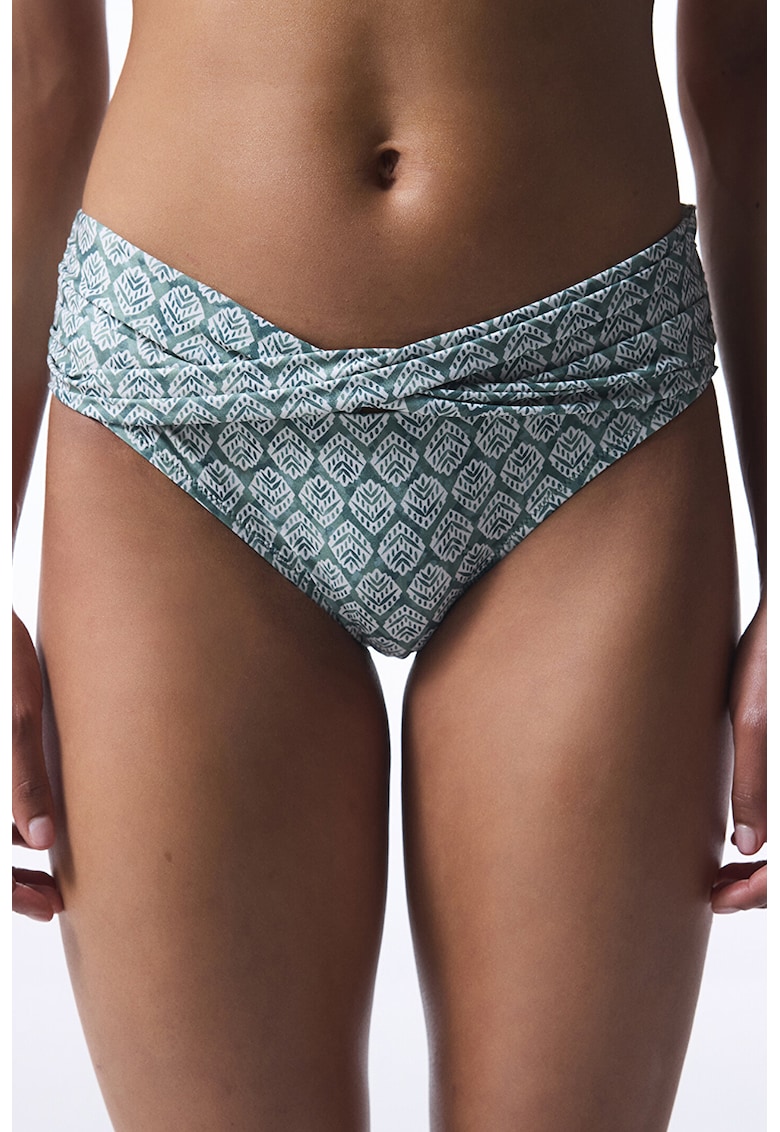 Slip cu model geometric - Alb optic/Verde aquamarin