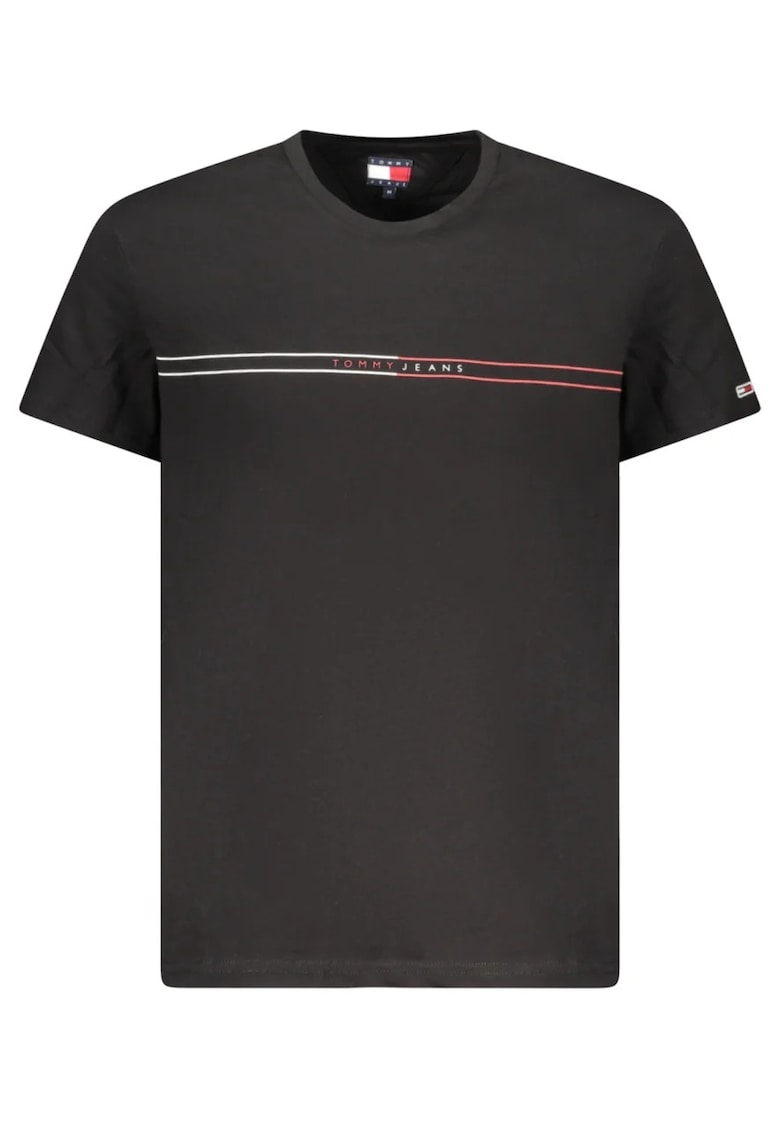 Tricou barbati - cu imprimeu si mini logo pe maneca - Negru