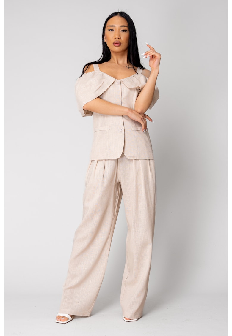 Set Sacou cu umeri cazuti pantalon lung Beige 16633
