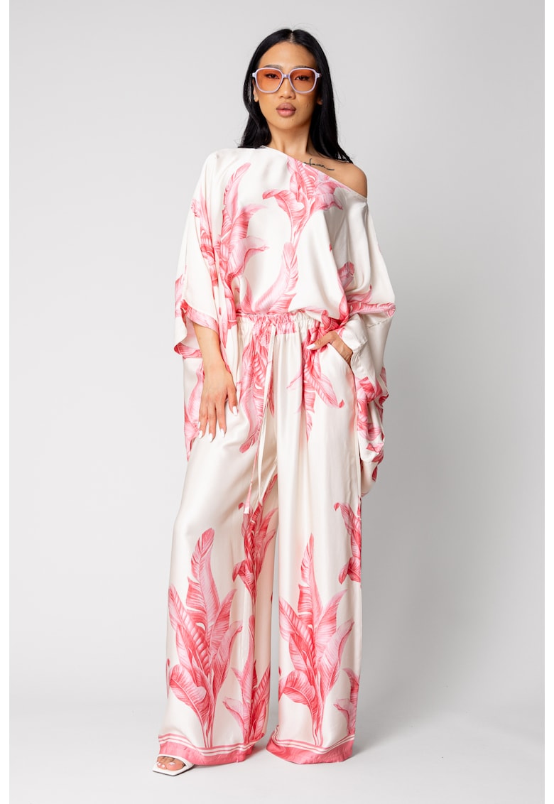Set Shells Bluza si pantalon lung din mix matase Off White/ Rose 16714 - Alb