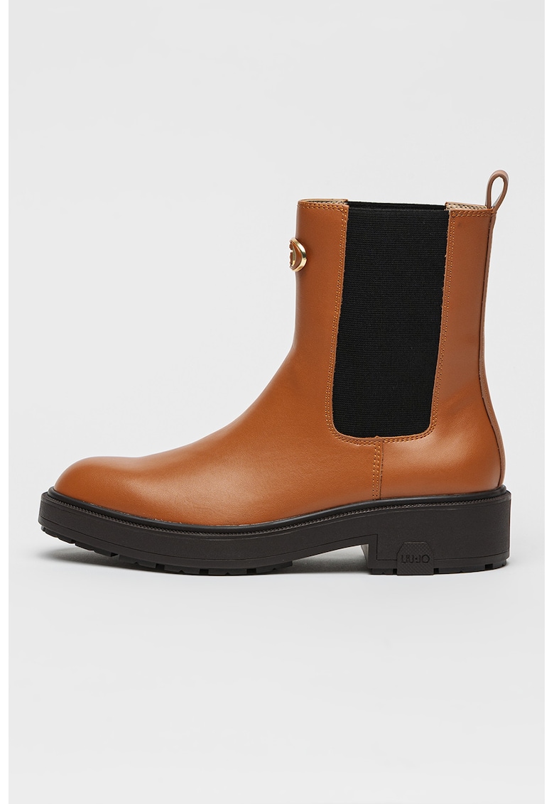 Ghete Chelsea de piele cu detaliu logo metalic